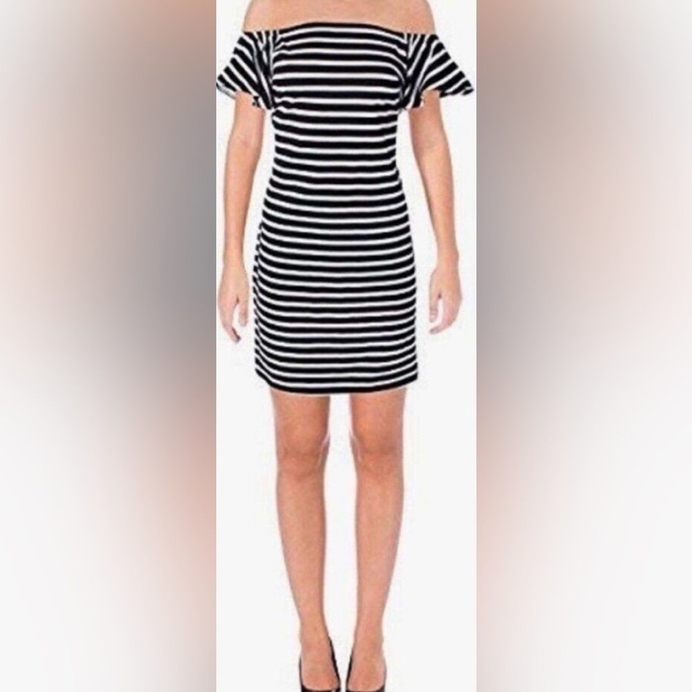 Ralph Lauren Women’s Dress Sz Large Navy Striped Midi Nautical Off Shoulder‎